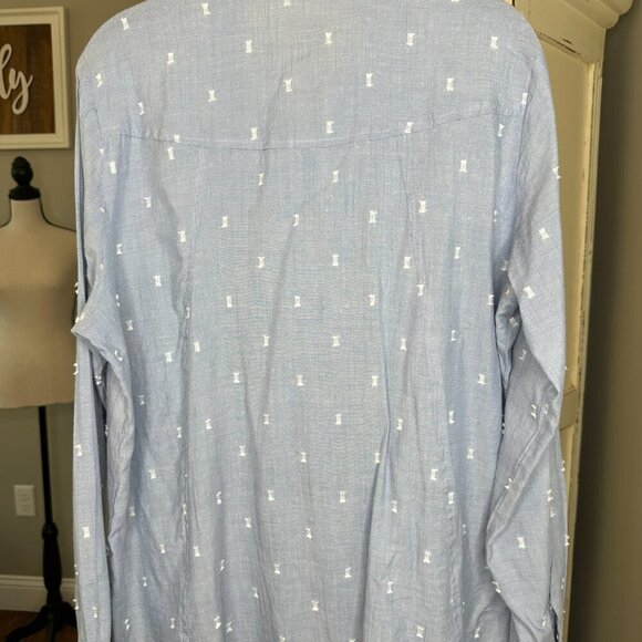 NWT - (L) Sim & Sam Blue Embroidered Button Down, Relaxed Fit Shirt - Picture 4 of 4